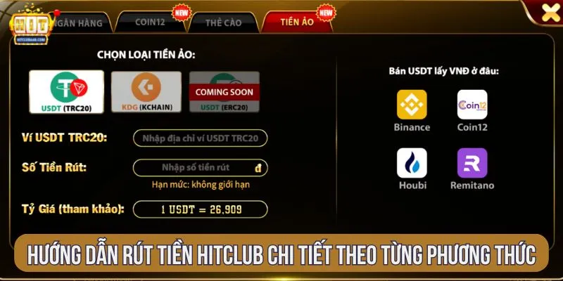 Hướng dẫn rút tiền Hitclub chi tiết theo từng phương thức
