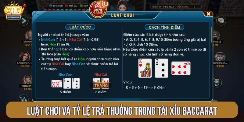 Luật chơi và tỷ lệ trả thưởng trong tài xỉu baccarat